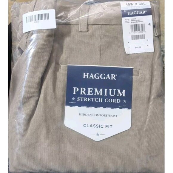 Haggar Classic Fit Stretch Corduroy Khaki Hidden Comfort Waist 40WX30L Pants NWT - Picture 8 of 8
